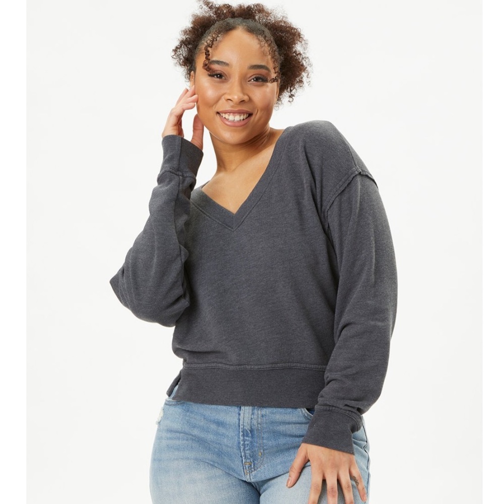 Michael Stars Oxide Camila V-Neck Sweatshirt Cropped Silhouette Size XS